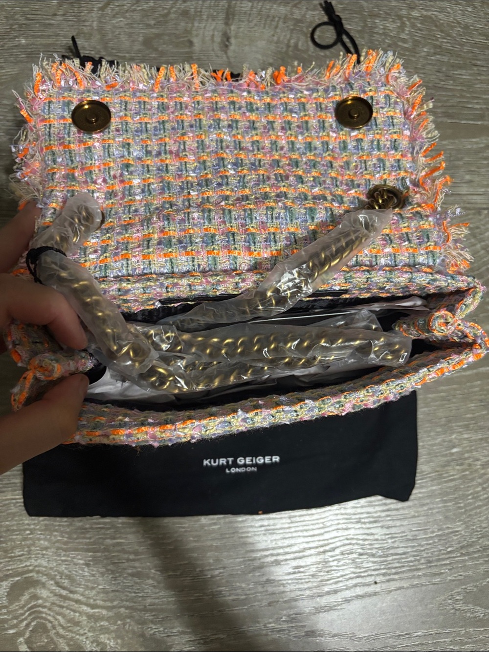 Kurt Geiger London Tweed Medium Kensington Bag in Orange - Picture 4 of 4